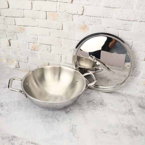 Tri-ply Stainless Steel Kadai | 3-Layer Heavy Body, Non-Stick, Induction Base, Toxin-Free Cookware
