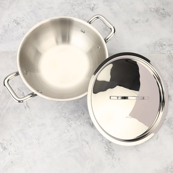 Tri-ply Stainless Steel Kadai | 3-Layer Heavy Body, Non-Stick, Induction Base, Toxin-Free Cookware