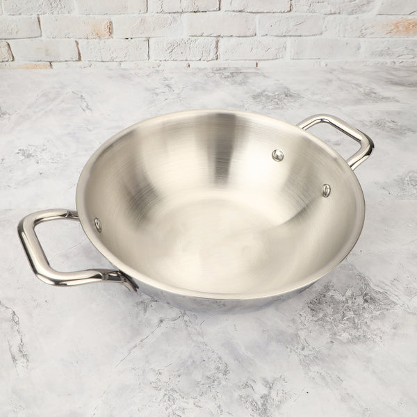 Tri-ply Stainless Steel Kadai | 3-Layer Heavy Body, Non-Stick, Induction Base, Toxin-Free Cookware