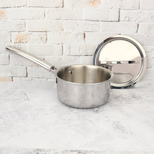 Tri-ply Stainless Steel Sauce Pan with Lid | 100% Food Grade, Toxin-Free, Even Heat Distribution