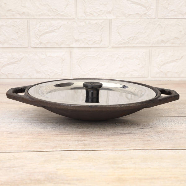 Pre-Seasoned Cast Iron Aapachatti With SS Lid β Chemical-Free, Traditional Cooking, Long-Lasting Build