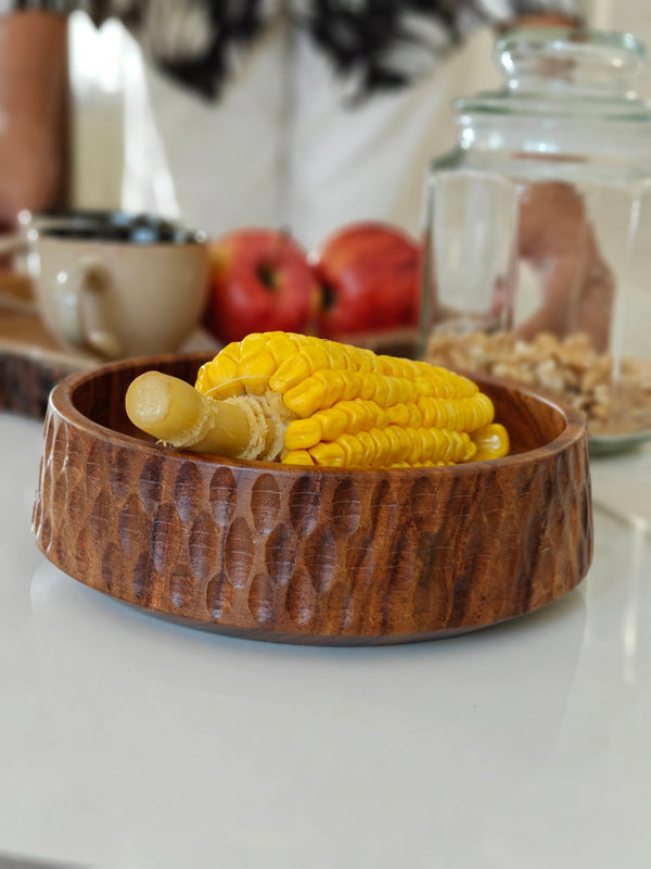 Wooden bowl 7" |carved cutter design |Sheesham wood