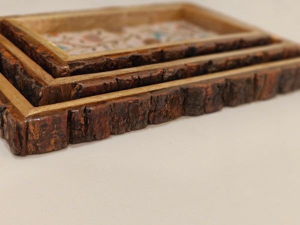 Hummingbird resin| rectangle wooden tray set of 3