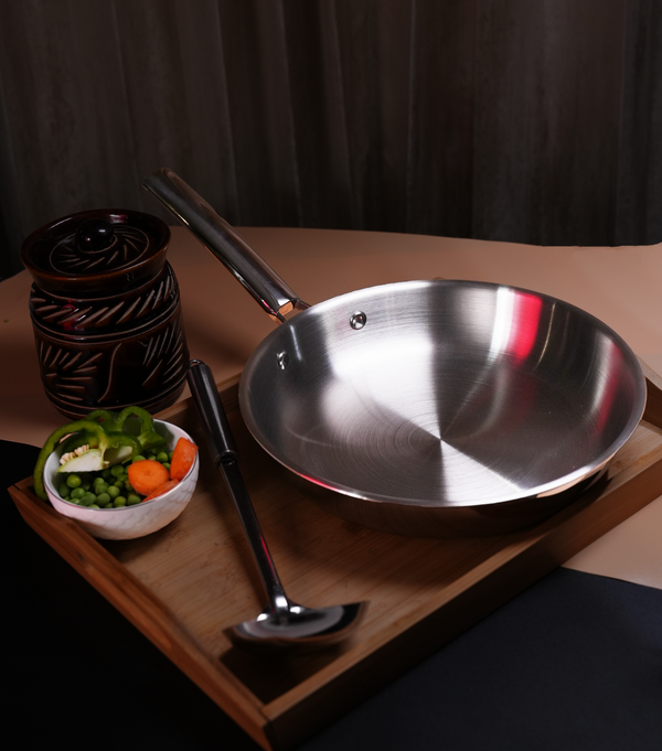 Tri-ply Stainless Steel Fry Pan | Premium Non-Stick Skillet, 3-Layer Construction, Gas & Induction Compatible