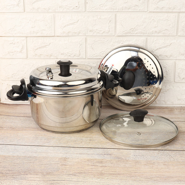 Multi-Purpose Stainless Steel Steamer Pot 3 in 1 Triply Base | Healthy Steam Cooking