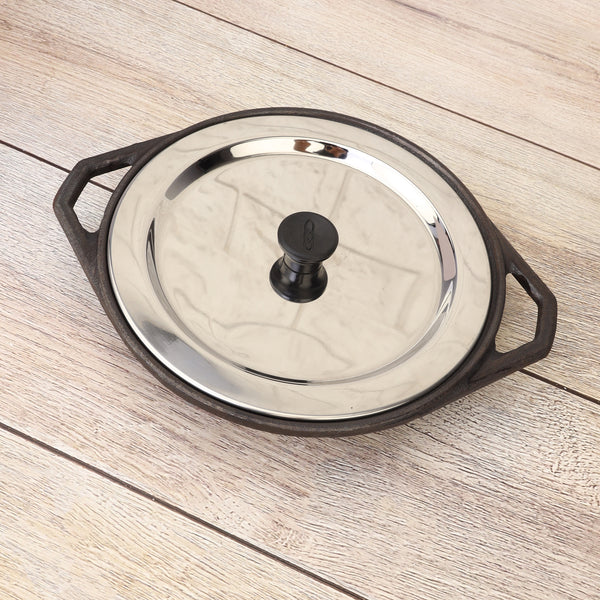 Pre-Seasoned Cast Iron Aapachatti With SS Lid – Chemical-Free, Traditional Cooking, Long-Lasting Build