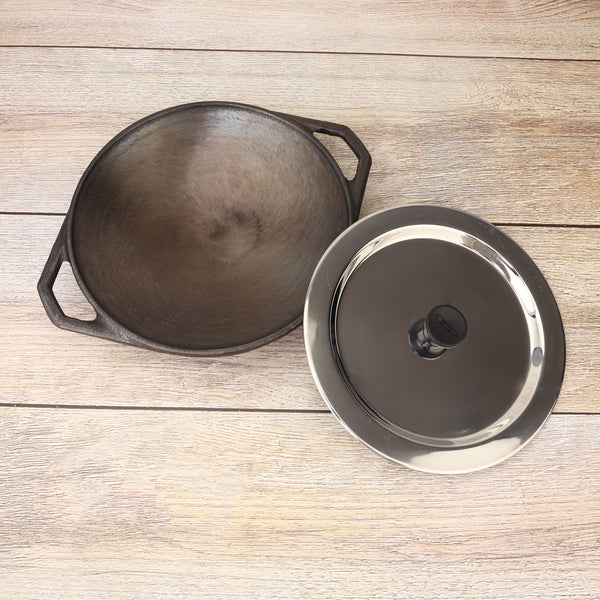 Pre-Seasoned Cast Iron Aapachatti With SS Lid – Chemical-Free, Traditional Cooking, Long-Lasting Build