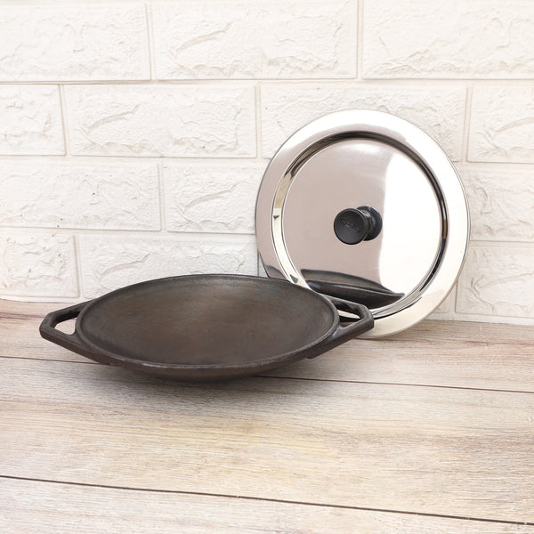Pre-Seasoned Cast Iron Aapachatti With SS Lid – Chemical-Free, Traditional Cooking, Long-Lasting Build