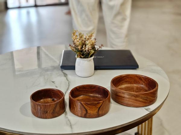 Wooden Sheesham Wood Bowls/ Set of 3- Without Polish- Non Toxic