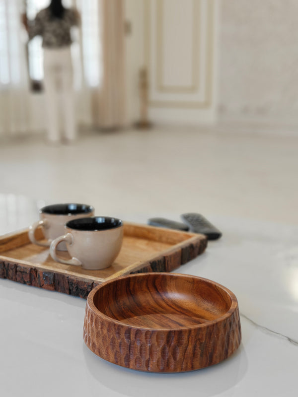 Wooden bowl 7" |carved cutter design |Sheesham wood