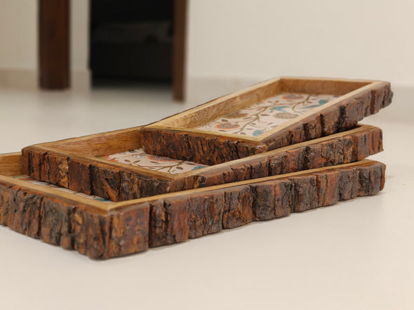 Hummingbird resin| rectangle wooden tray set of 3